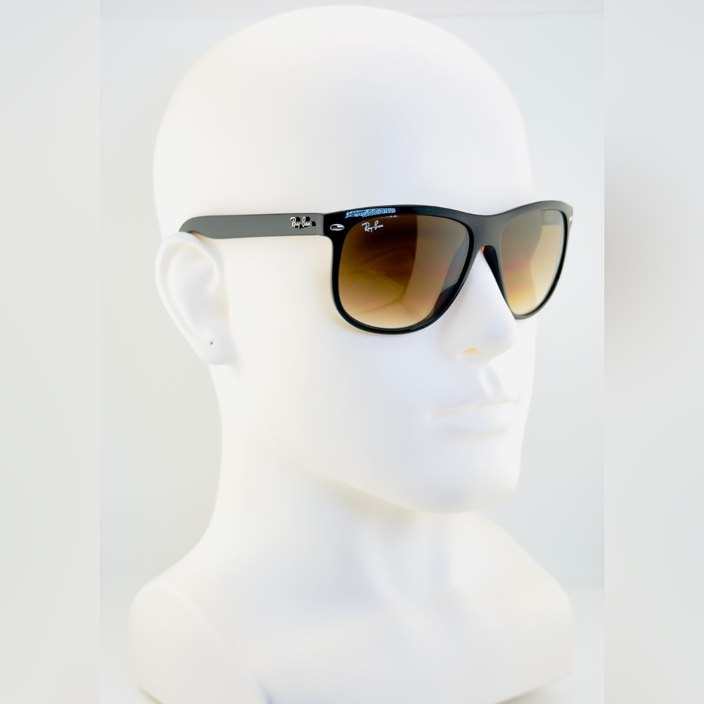 Ray-Ban Boyfriend Sunglasses RB4147 Polished Black On Brown Square Gradient lens